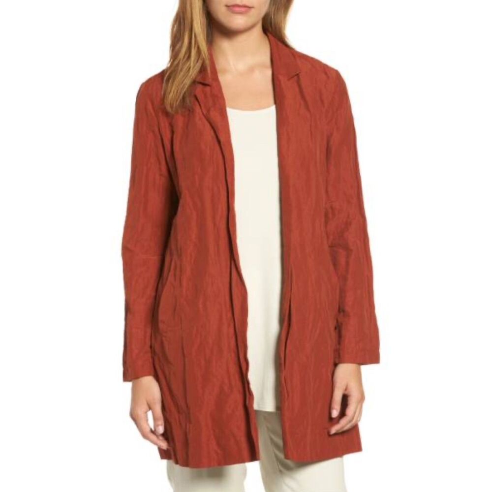 EILEEN FISHER Organic Cotton Blend Crinkle Duster Open Front Cardigan,Sz M